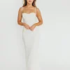 Hot Worth Collective Amira Ruched Bustier Lace Up Back Maxi Dress in Ivory