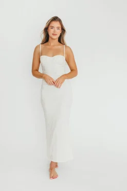 Hot Worth Collective Amira Ruched Bustier Lace Up Back Maxi Dress in Ivory