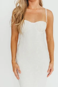 Hot Worth Collective Amira Ruched Bustier Lace Up Back Maxi Dress in Ivory
