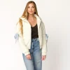 New Worth Collective Andy Bow Cropped Puffer Jacket in Bone