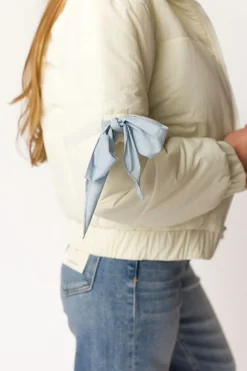 New Worth Collective Andy Bow Cropped Puffer Jacket in Bone