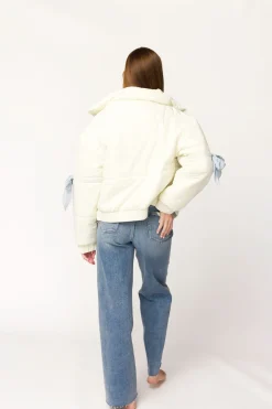 New Worth Collective Andy Bow Cropped Puffer Jacket in Bone