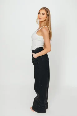 Sale Worth Collective Anna High Rise Pleated Palazzo Pants in Washed Black
