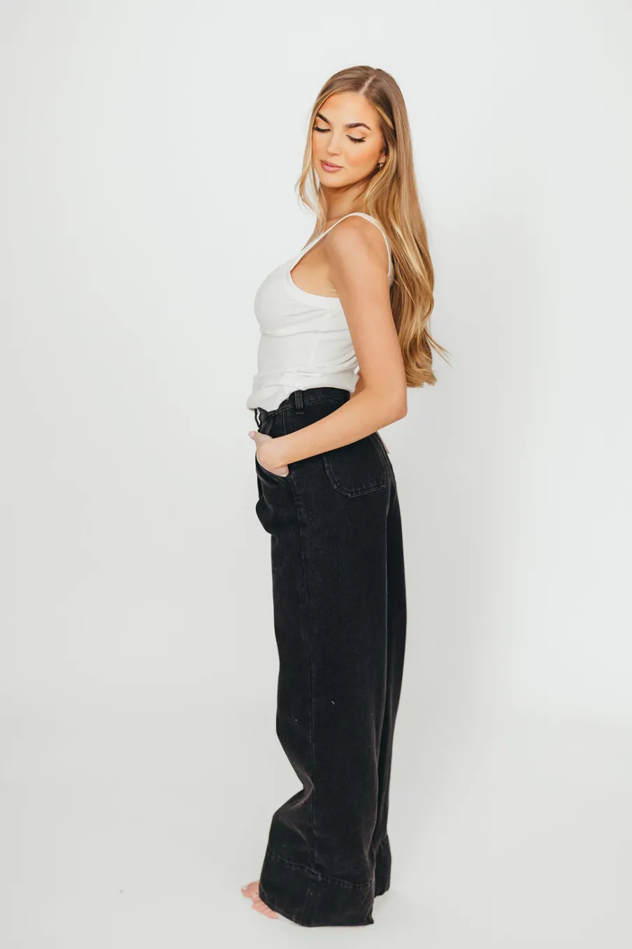 Sale Worth Collective Anna High Rise Pleated Palazzo Pants in Washed Black