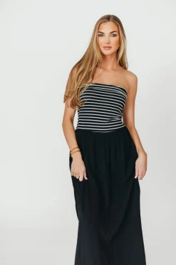 New Worth Collective Annie Linen & Knit Maxi Dress in Black Stripe