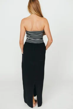 New Worth Collective Annie Linen & Knit Maxi Dress in Black Stripe