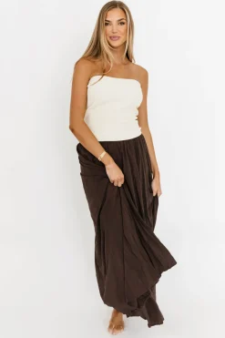 New Worth Collective Apolline Crinkle Maxi Skirt in Dark Brown