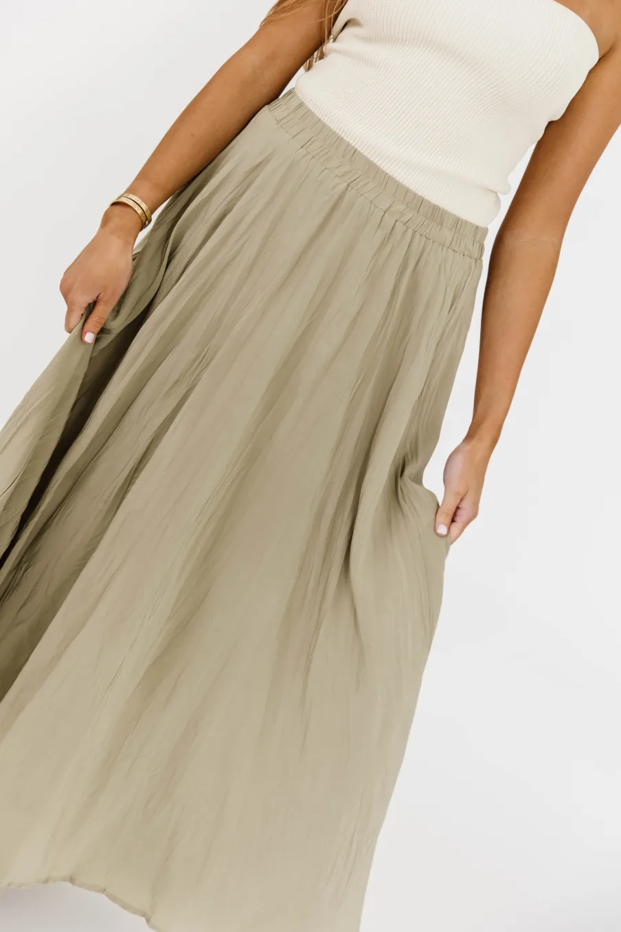 Online Worth Collective Apolline Crinkle Maxi Skirt in Sage