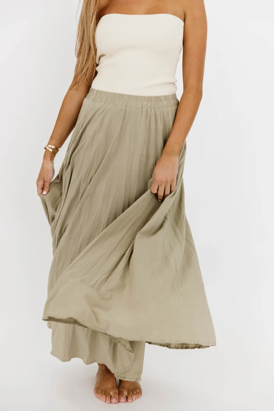 Online Worth Collective Apolline Crinkle Maxi Skirt in Sage