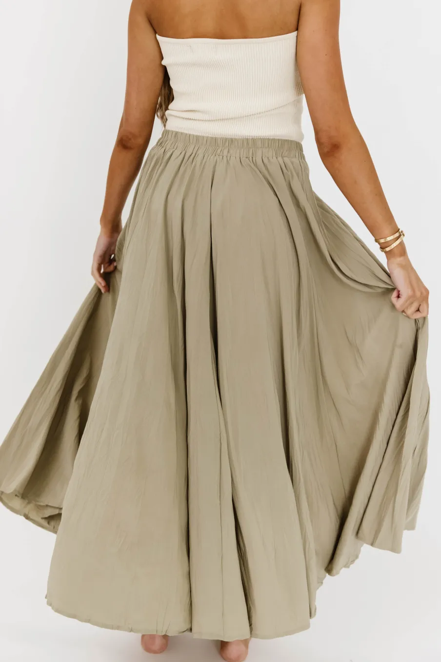 Online Worth Collective Apolline Crinkle Maxi Skirt in Sage