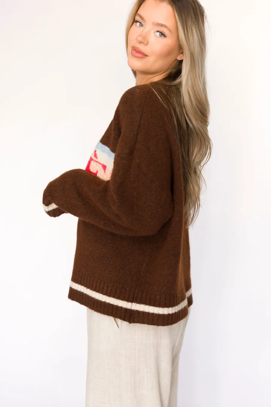 Clearance Worth Collective Apres Pullover Sweater Top in Chocolate