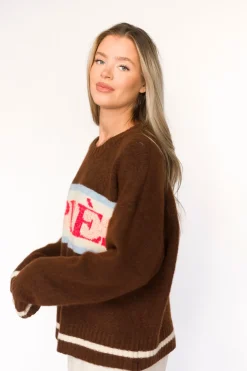 Clearance Worth Collective Apres Pullover Sweater Top in Chocolate