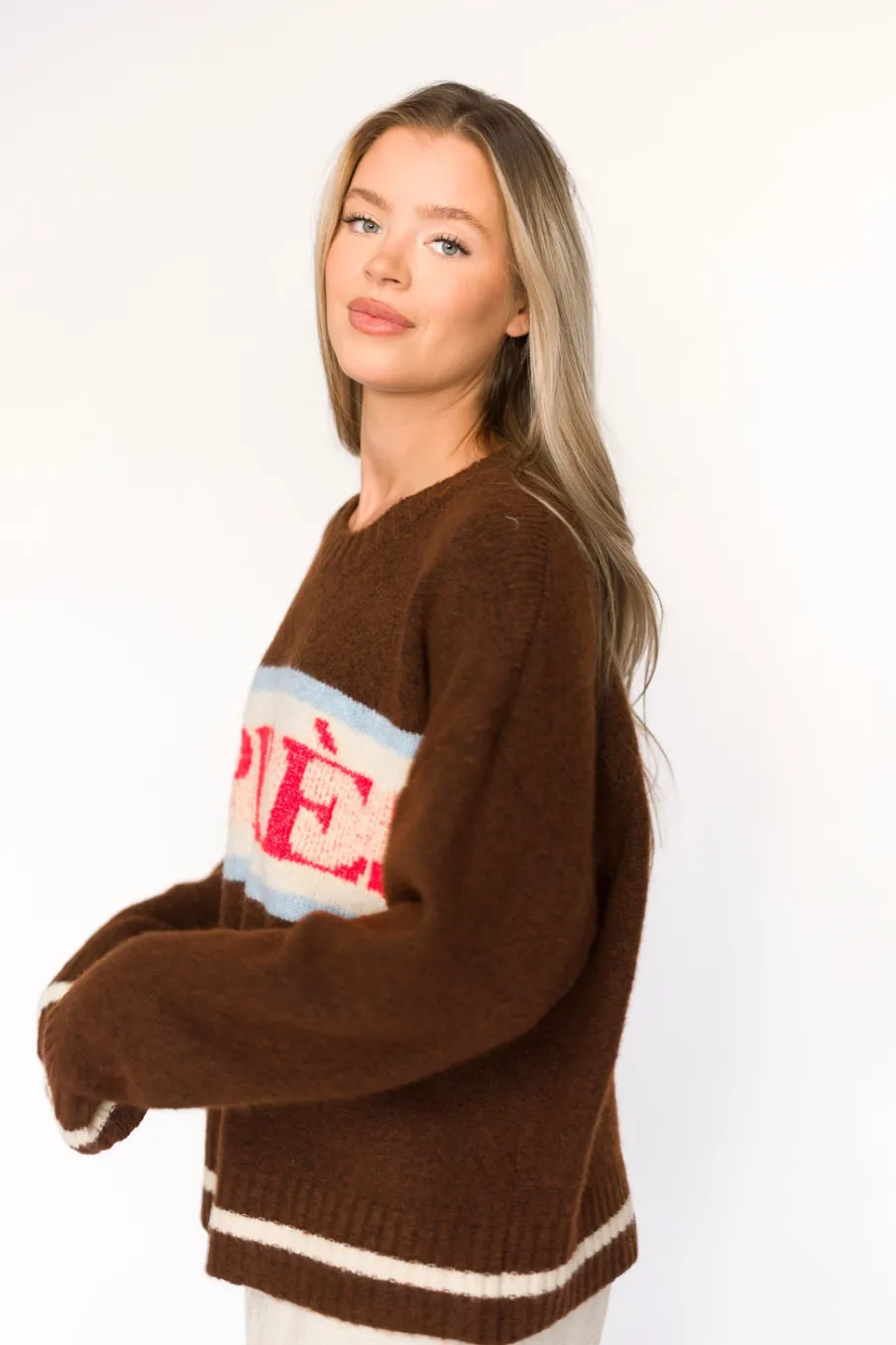 Clearance Worth Collective Apres Pullover Sweater Top in Chocolate