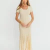 Hot Worth Collective April Pleated Maxi Dress in Cream