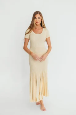 Hot Worth Collective April Pleated Maxi Dress in Cream