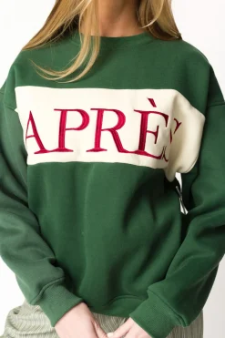 Online Worth Collective Après Colorblocked Crewneck in Pine Green