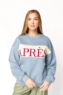 Online Worth Collective Après Colorblocked Crewneck in Stone Blue