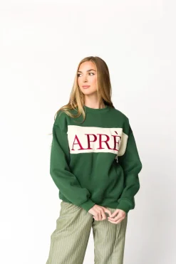 Online Worth Collective Après Colorblocked Crewneck in Pine Green