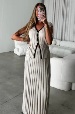 Online Worth Collective Arianna Contrast Knit Top and Maxi Skirt Set in Taupe/Black