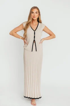 Online Worth Collective Arianna Contrast Knit Top and Maxi Skirt Set in Taupe/Black