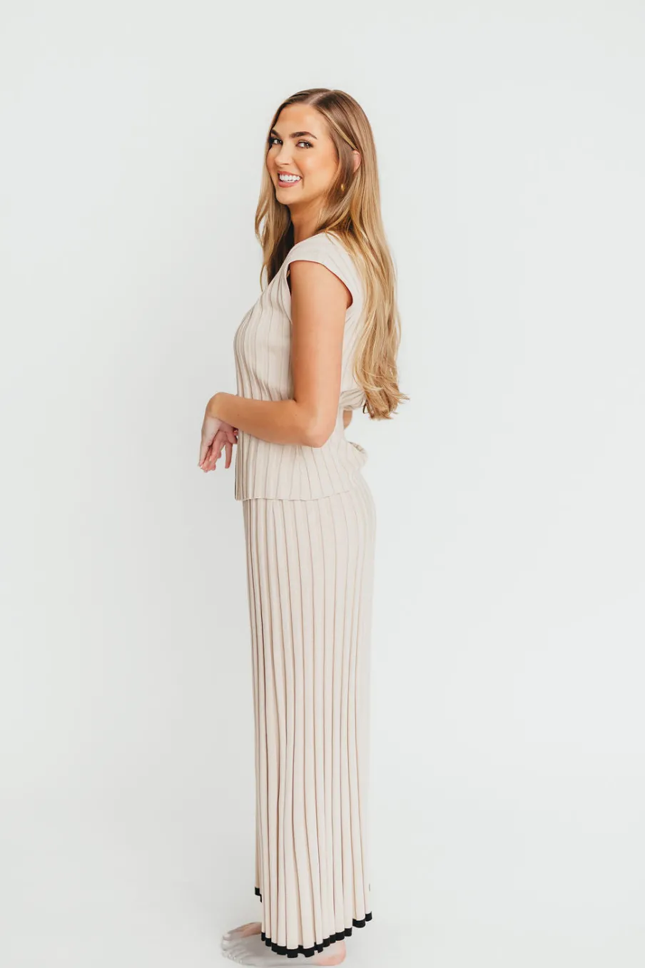 Online Worth Collective Arianna Contrast Knit Top and Maxi Skirt Set in Taupe/Black