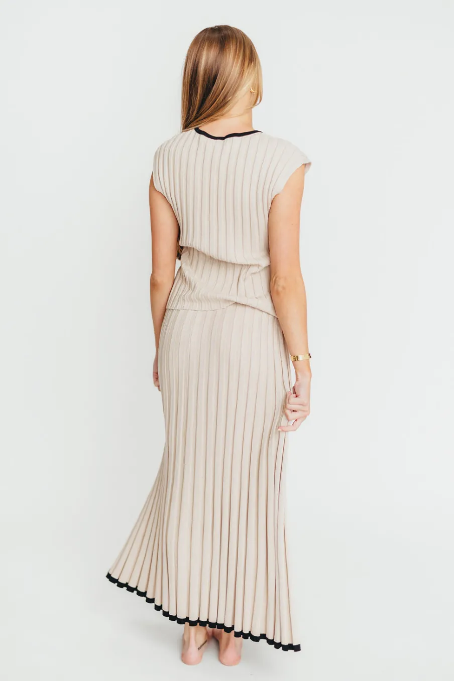 Online Worth Collective Arianna Contrast Knit Top and Maxi Skirt Set in Taupe/Black