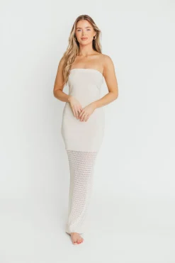Hot Worth Collective Arya Crochet Bottom Midi Dress in Cream