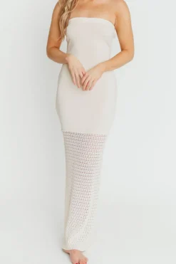 Hot Worth Collective Arya Crochet Bottom Midi Dress in Cream