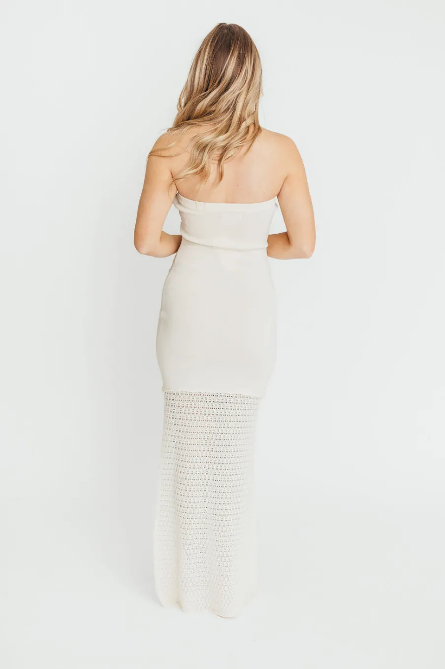 Hot Worth Collective Arya Crochet Bottom Midi Dress in Cream