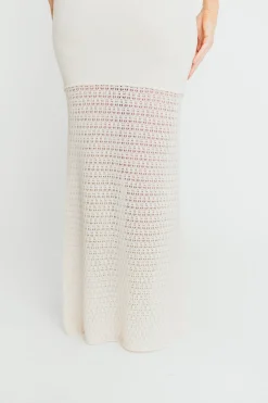 Hot Worth Collective Arya Crochet Bottom Midi Dress in Cream