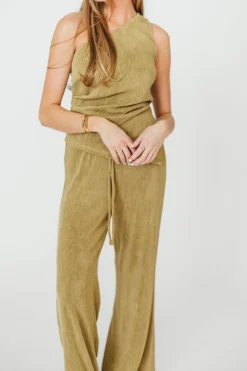 Sale Worth Collective Ashley Asymmetrical One Shoulder Top and Pants Set in Olive