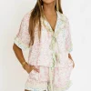 Best Worth Collective Aster Floral Satin Printed PJ Set in Pink/Light Blue