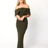 Outlet Worth Collective Aston Bow Front Maxi Sweater Dress in Dark Green - Bump Friendly