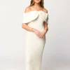 Hot Worth Collective Aston Bow Front Maxi Sweater Dress in Ivory– Bump Friendly & Inclusive