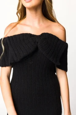 Sale Worth Collective Aston Bow Front Maxi Sweater Dress in Black - Bump Friendly