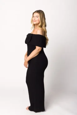 Sale Worth Collective Aston Bow Front Maxi Sweater Dress in Black - Bump Friendly