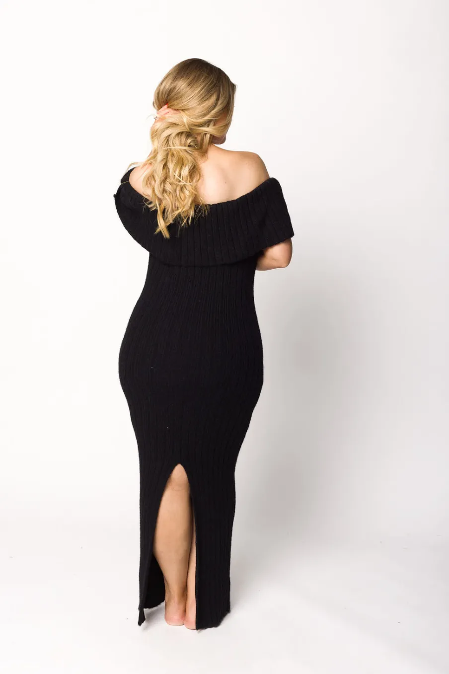 Sale Worth Collective Aston Bow Front Maxi Sweater Dress in Black - Bump Friendly