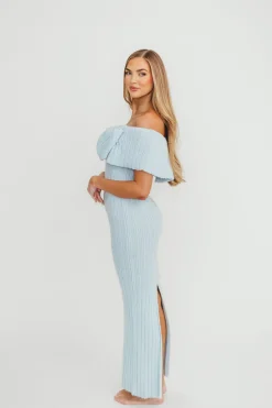 Discount Worth Collective Aston Bow Front Maxi Sweater Dress in Ice Metal – Bump Friendly & Incl