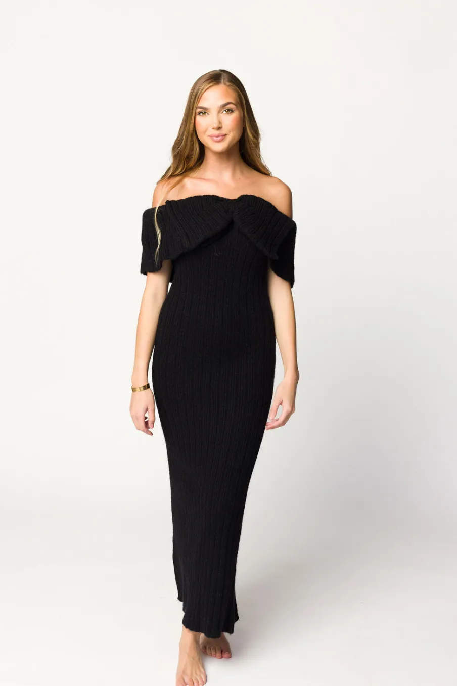 Sale Worth Collective Aston Bow Front Maxi Sweater Dress in Black - Bump Friendly