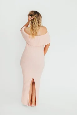 Fashion Worth Collective Aston Bow Front Maxi Sweater Dress in Pinkish Petal– Bump Friendly & I