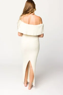 Hot Worth Collective Aston Bow Front Maxi Sweater Dress in Ivory– Bump Friendly & Inclusive