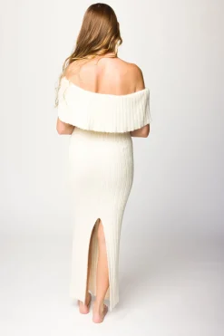 Hot Worth Collective Aston Bow Front Maxi Sweater Dress in Ivory– Bump Friendly & Inclusive