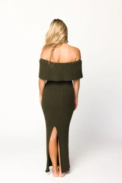 Outlet Worth Collective Aston Bow Front Maxi Sweater Dress in Dark Green - Bump Friendly