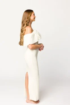 Hot Worth Collective Aston Bow Front Maxi Sweater Dress in Ivory– Bump Friendly & Inclusive