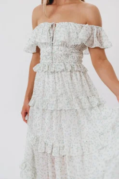 Clearance Worth Collective Astrid Ruffle Detail Maxi Dress in Sage Floral *FULLY LINED* - Bump Fr