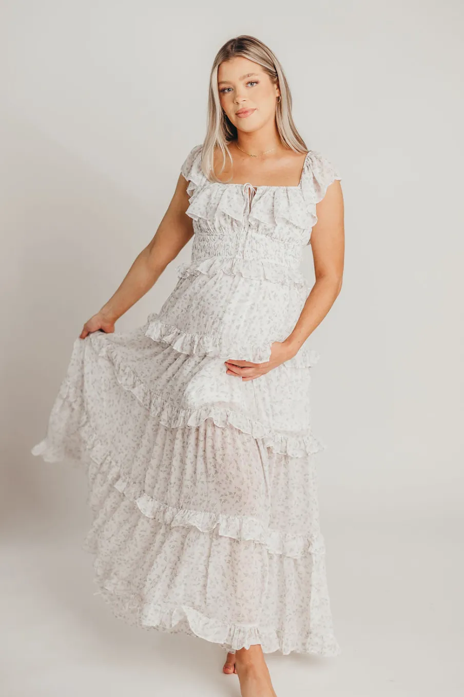 Outlet Worth Collective Astrid Ruffle Detail Maxi Dress in Lavender Floral *FULLY LINED* - Bum