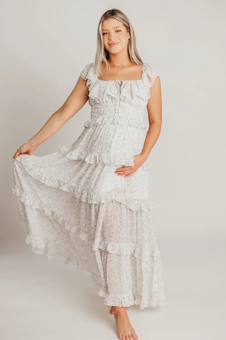 Outlet Worth Collective Astrid Ruffle Detail Maxi Dress in Lavender Floral *FULLY LINED* - Bum