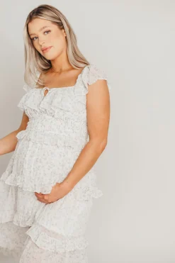 Outlet Worth Collective Astrid Ruffle Detail Maxi Dress in Lavender Floral *FULLY LINED* - Bum