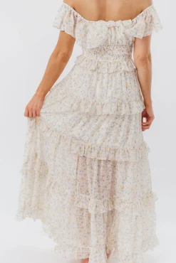 New Worth Collective Astrid Ruffle Detail Maxi Dress in Yellow Floral *FULLY LINED* - Bump