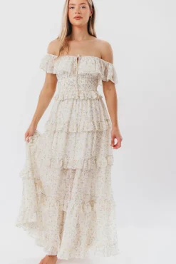 New Worth Collective Astrid Ruffle Detail Maxi Dress in Yellow Floral *FULLY LINED* - Bump